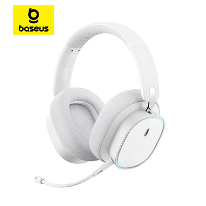 Gaming Wireless Headset Bluetooth 5.3 with Mic RGB white by HitMyNeed