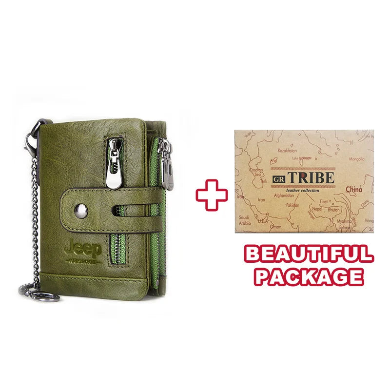 Genuine Cowhide Leather RFID Men's Mini Wallet green-m-bc by HitMyNeed