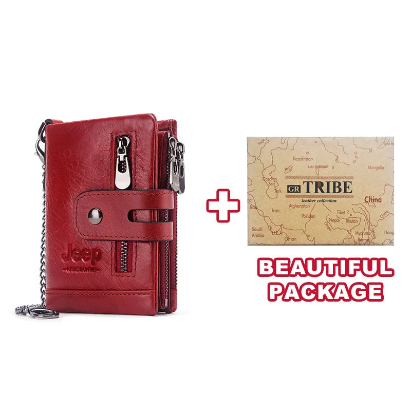 Genuine Cowhide Leather RFID Men's Mini Wallet red-m-bc by HitMyNeed
