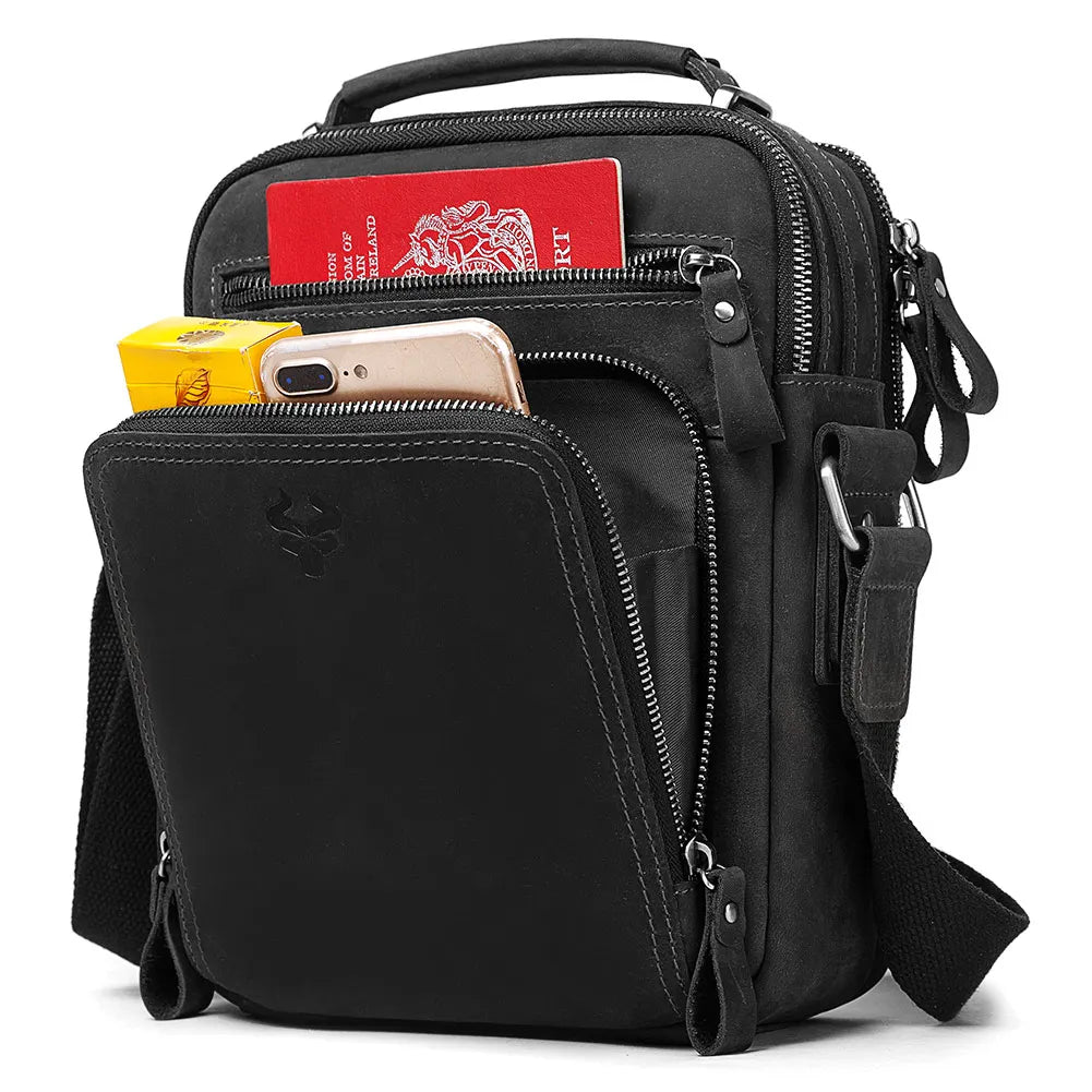 Genuine Leather Men's Vintage Shoulder Messenger Bag black by HitMyNeed
