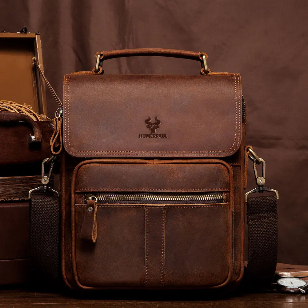 Genuine Leather Men's Work & Business Shoulder Bag by HitMyNeed