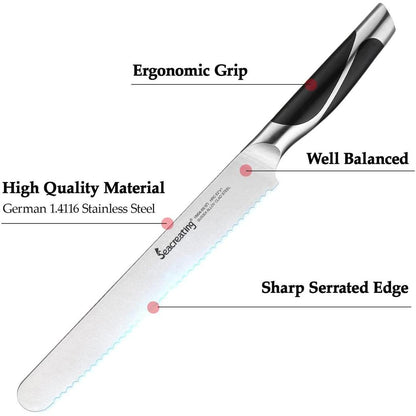German Stainless Steel Serrated Sourdough Bread Knife by HitMyNeed