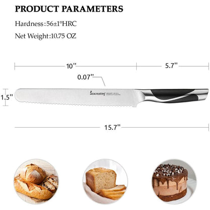 German Stainless Steel Serrated Sourdough Bread Knife by HitMyNeed
