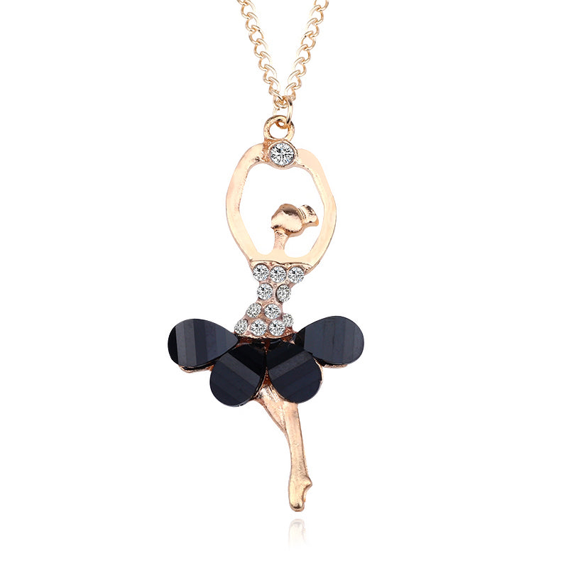 Girls Ballerina Pendant Necklace, 45cm Chain black by HitMyNeed
