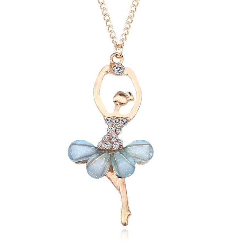 Girls Ballerina Pendant Necklace, 45cm Chain blue by HitMyNeed
