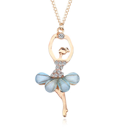 Girls Ballerina Pendant Necklace, 45cm Chain blue by HitMyNeed
