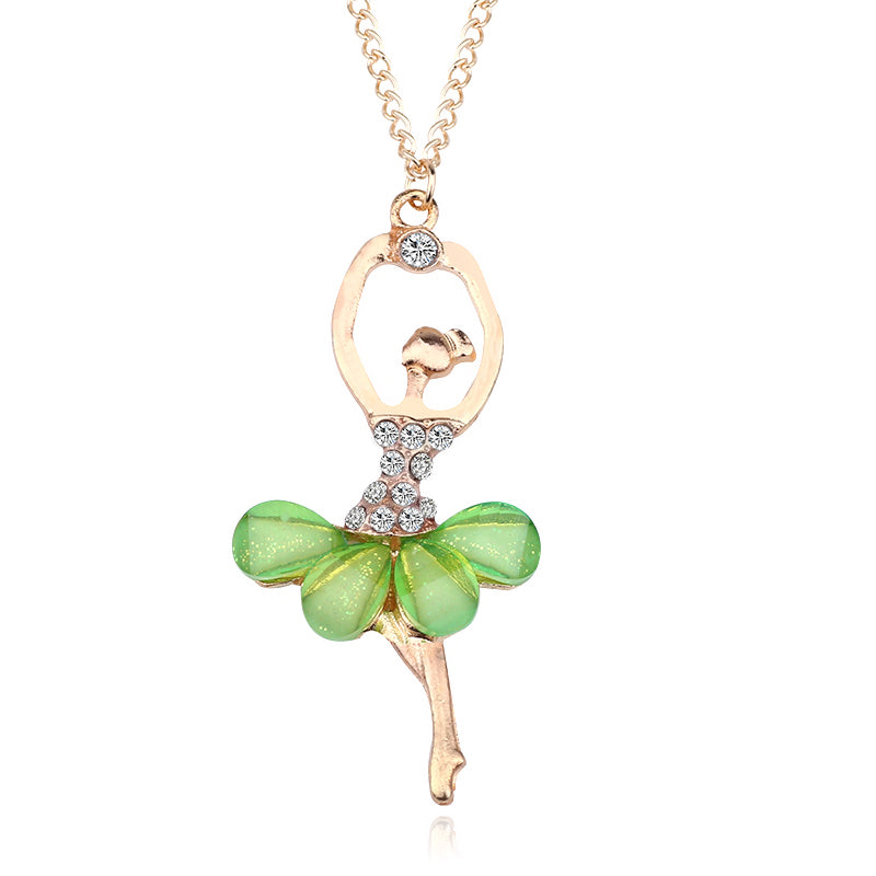 Girls Ballerina Pendant Necklace, 45cm Chain green by HitMyNeed