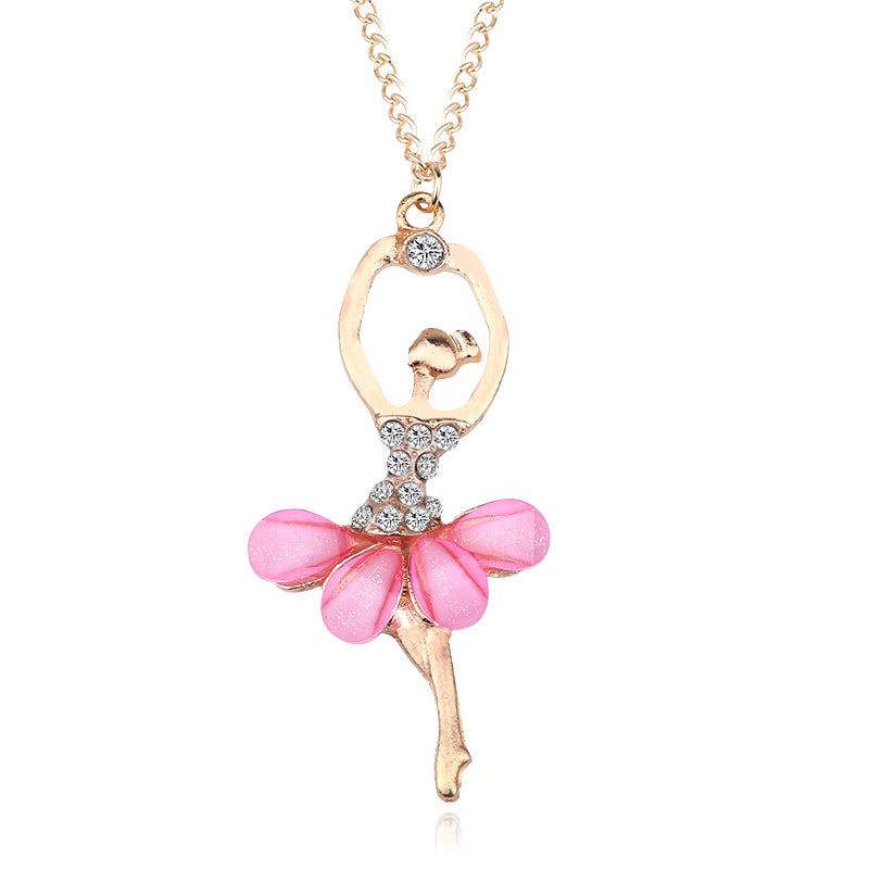 Girls Ballerina Pendant Necklace, 45cm Chain pink by HitMyNeed