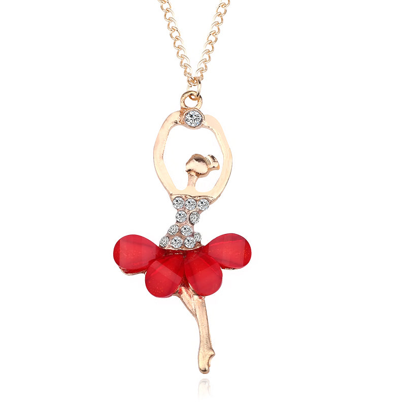 Girls Ballerina Pendant Necklace, 45cm Chain red by HitMyNeed
