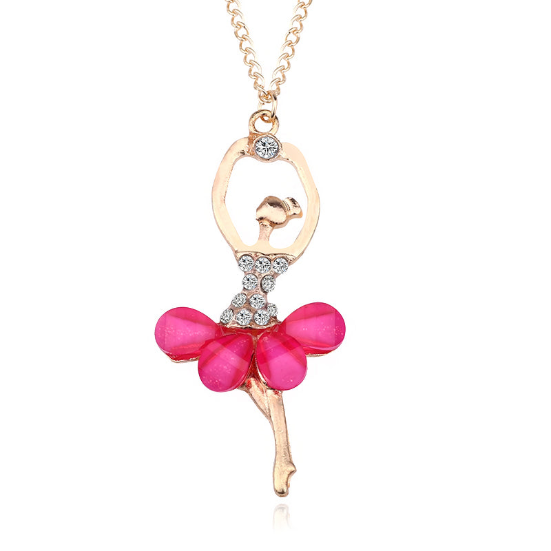 Girls Ballerina Pendant Necklace, 45cm Chain rose-pink by HitMyNeed