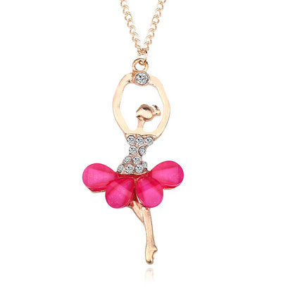 Girls Ballerina Pendant Necklace, 45cm Chain rose-pink by HitMyNeed