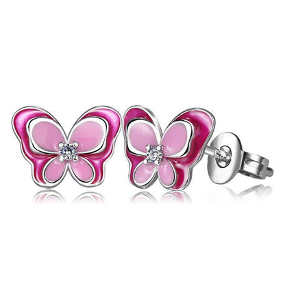 Girls Pink Butterfly Stud Earrings in Sterling Silver by HitMyNeed