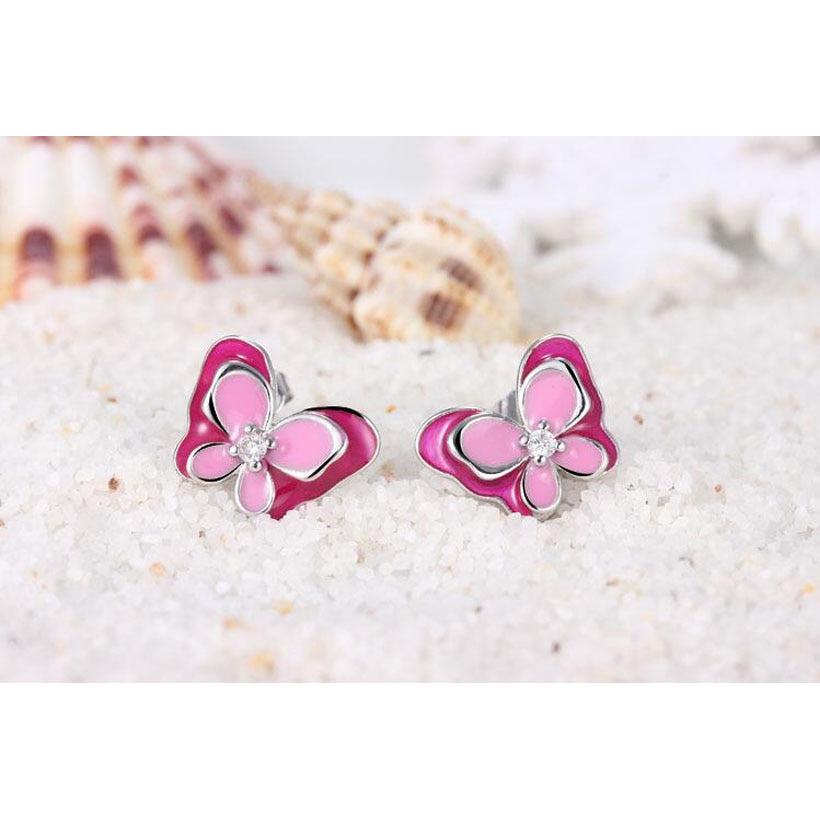 Girls Pink Butterfly Stud Earrings in Sterling Silver by HitMyNeed