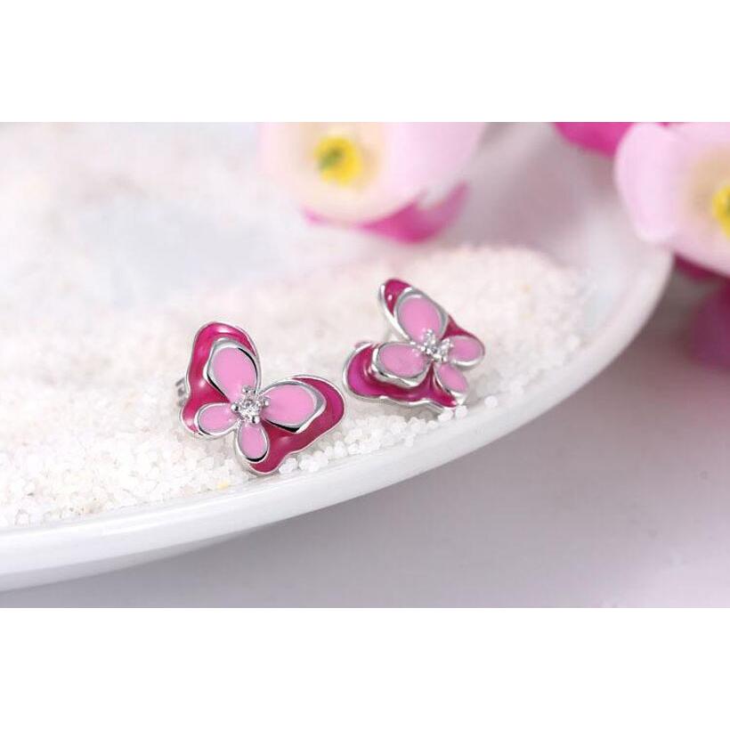 Girls Pink Butterfly Stud Earrings in Sterling Silver by HitMyNeed