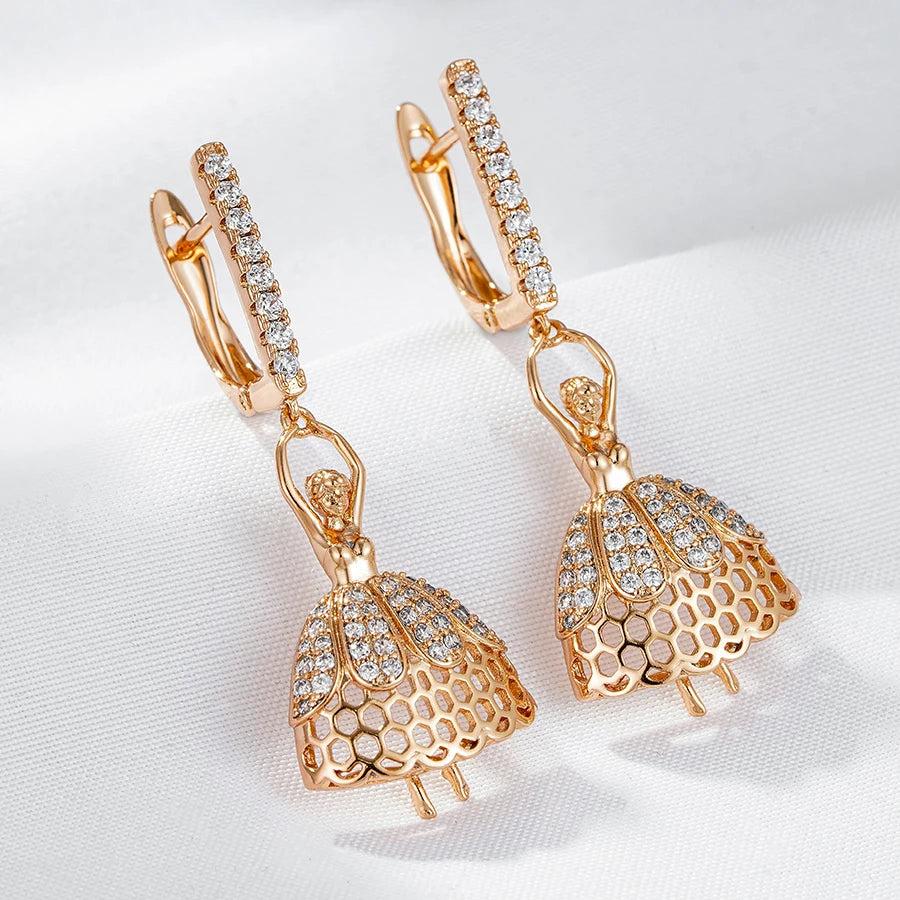 Girls Rose Gold Ballerina Zircon Stud Earrings by HitMyNeed