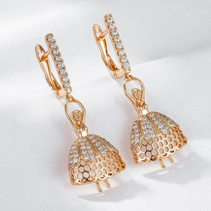 Girls Rose Gold Ballerina Zircon Stud Earrings by HitMyNeed