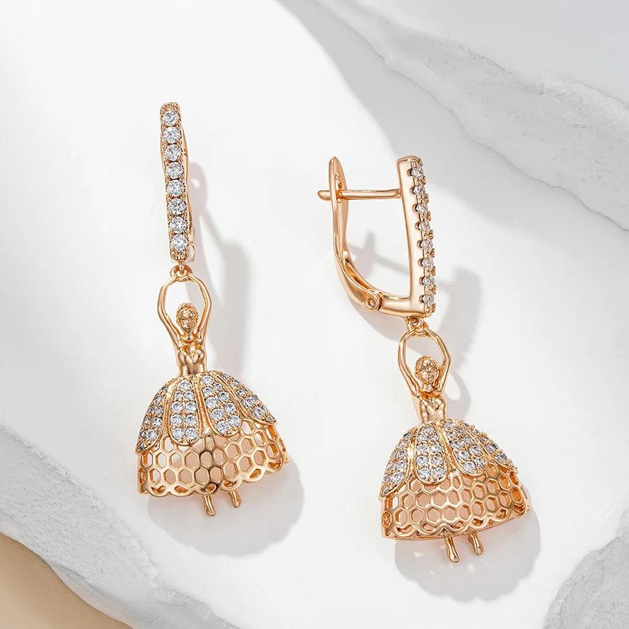 Girls Rose Gold Ballerina Zircon Stud Earrings by HitMyNeed