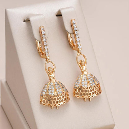 Girls Rose Gold Ballerina Zircon Stud Earrings by HitMyNeed