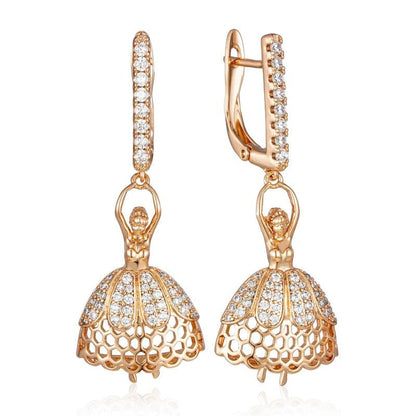 Girls Rose Gold Ballerina Zircon Stud Earrings by HitMyNeed