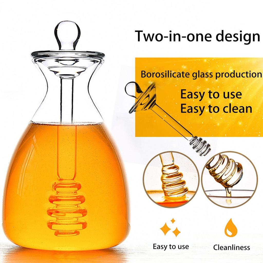 Glass 500ml Honey Pot with Integrated Dipper by HitMyNeed