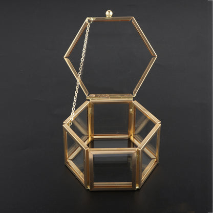 Glass and Gold Hexagon Jewelry Box by HitMyNeed
