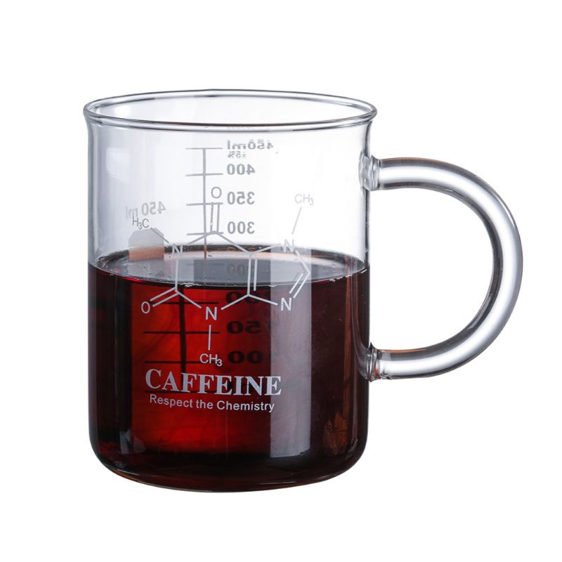 Glass Beaker Coffee Mug with Caffeine Design 450ml by HitMyNeed