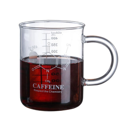 Glass Beaker Coffee Mug with Caffeine Design 450ml by HitMyNeed