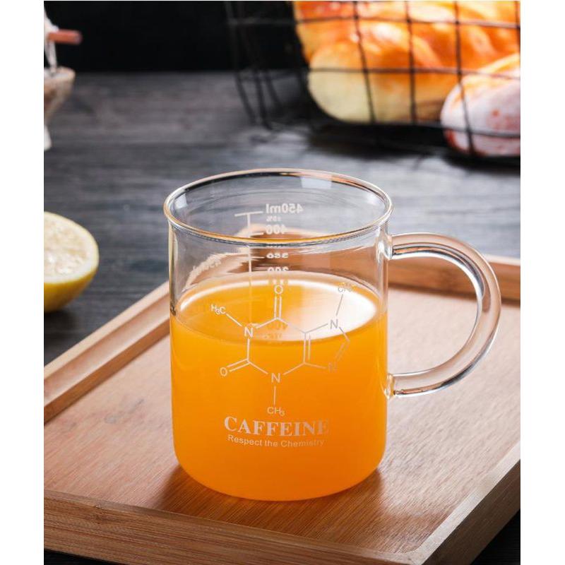 Glass Beaker Coffee Mug with Caffeine Design 450ml by HitMyNeed