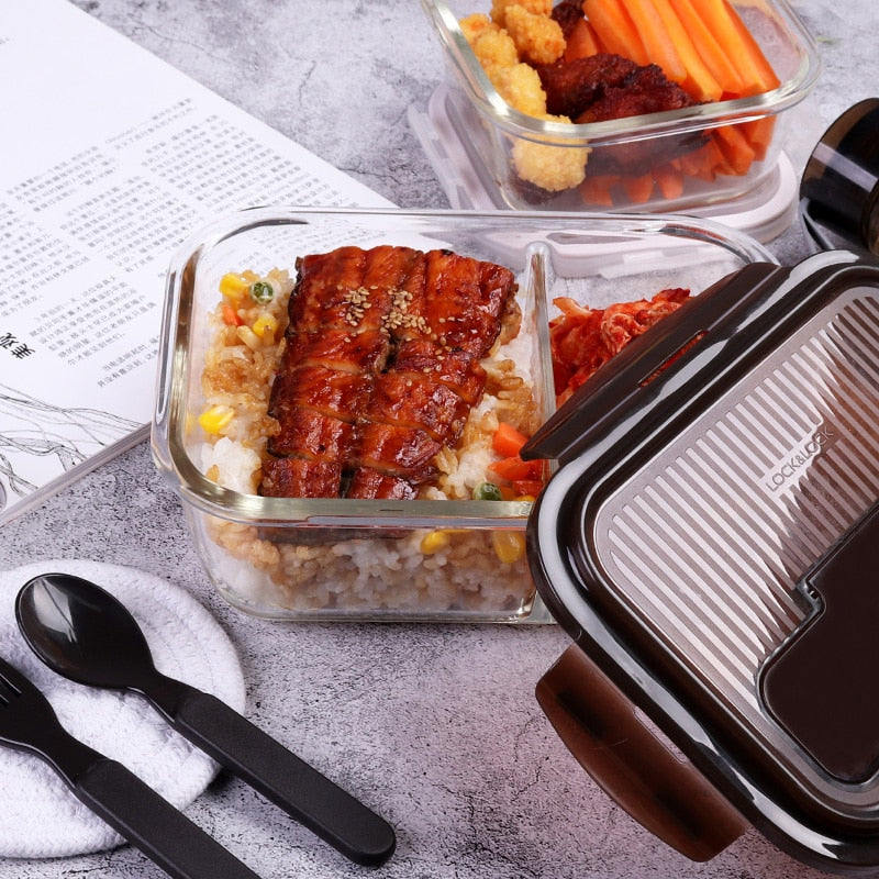 Glass Bento Box Food Container with Cutlery 1020ml by HitMyNeed
