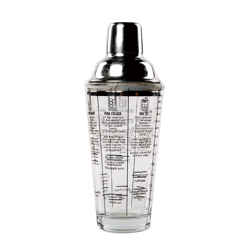 Glass Cocktail Shaker with Recipes & Steel Strainer by HitMyNeed