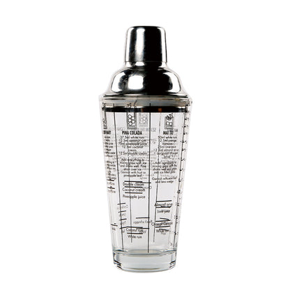 Glass Cocktail Shaker with Recipes & Steel Strainer by HitMyNeed
