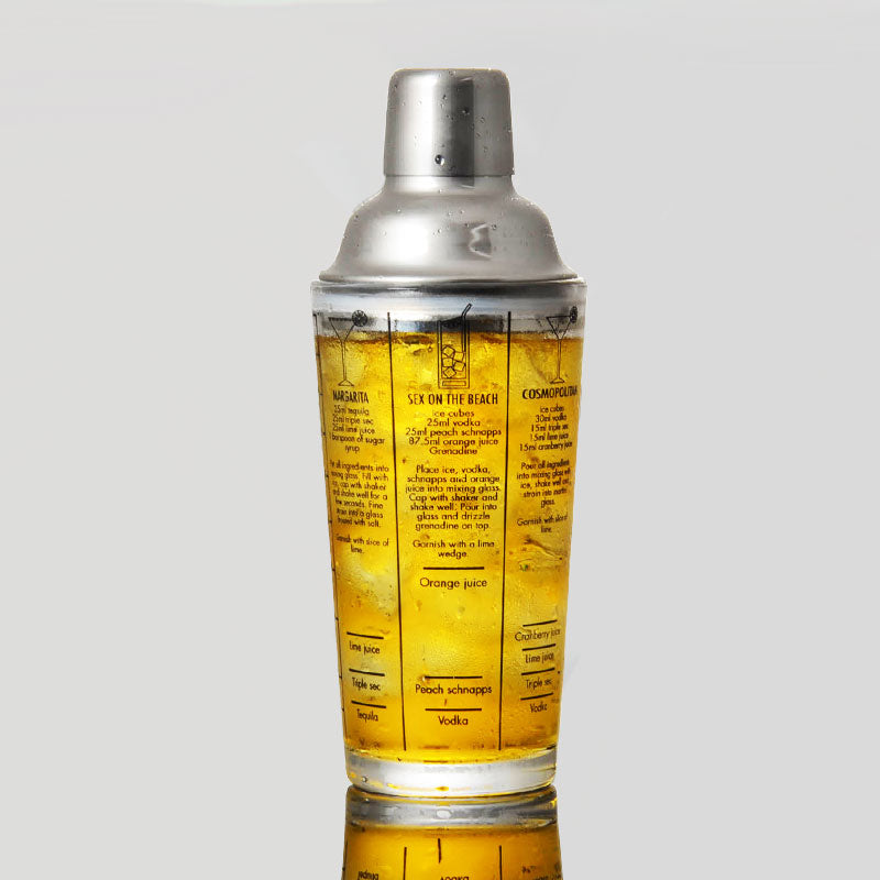 Glass Cocktail Shaker with Recipes & Steel Strainer by HitMyNeed