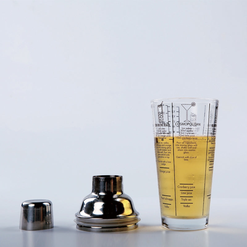 Glass Cocktail Shaker with Recipes & Steel Strainer by HitMyNeed
