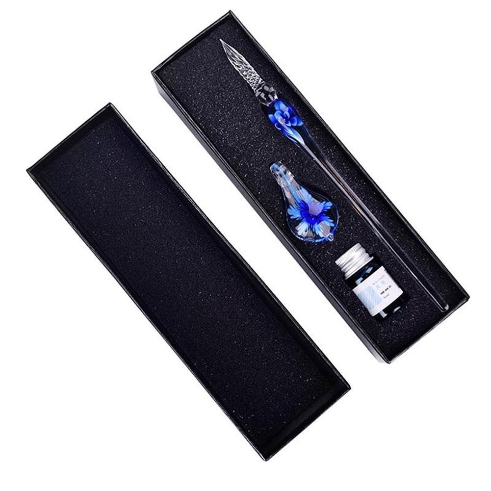 Glass Dip Pen Calligraphy Set with Ink & Holder dark-blue by HitMyNeed
