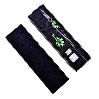 Glass Dip Pen Calligraphy Set with Ink & Holder green by HitMyNeed