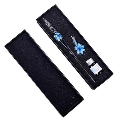 Glass Dip Pen Calligraphy Set with Ink & Holder light-blue by HitMyNeed