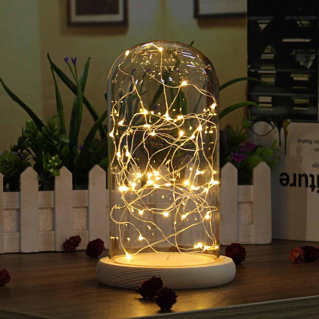 Glass Dome with Wooden Base & LED Fairy Lights 10x20cm by HitMyNeed