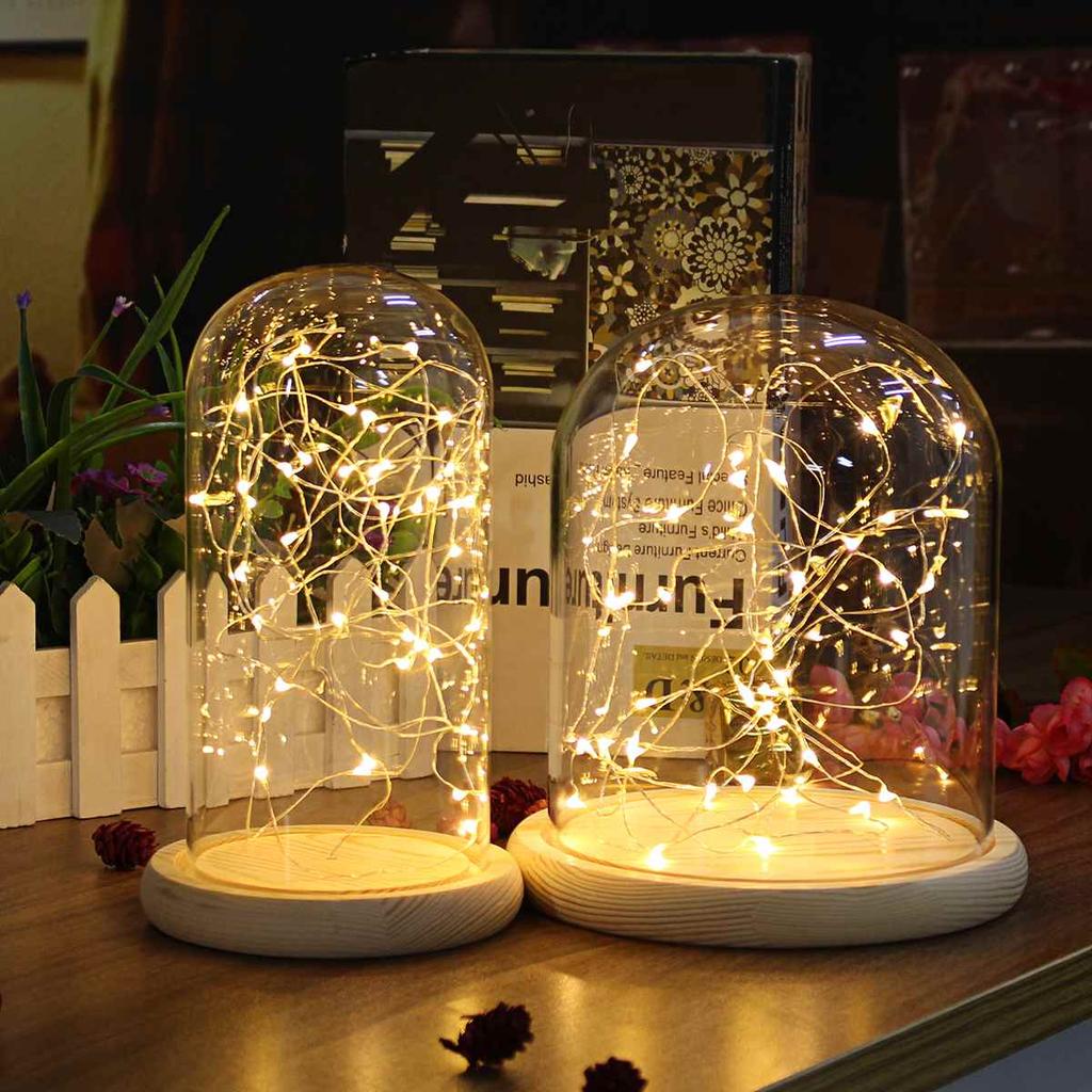 Glass Dome with Wooden Base & LED Fairy Lights by HitMyNeed