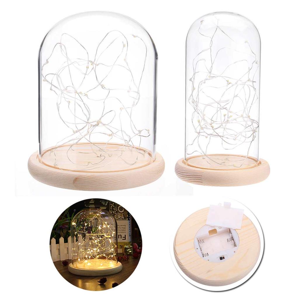 Glass Dome with Wooden Base & LED Fairy Lights by HitMyNeed