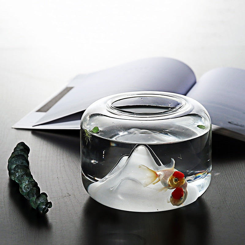 Glass Goldfish Bowl with Japanese-Style Mini Landscape by HitMyNeed