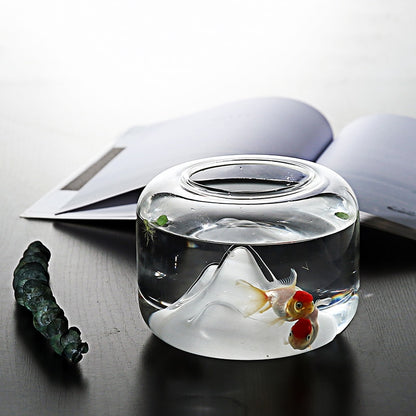 Glass Goldfish Bowl with Japanese-Style Mini Landscape by HitMyNeed