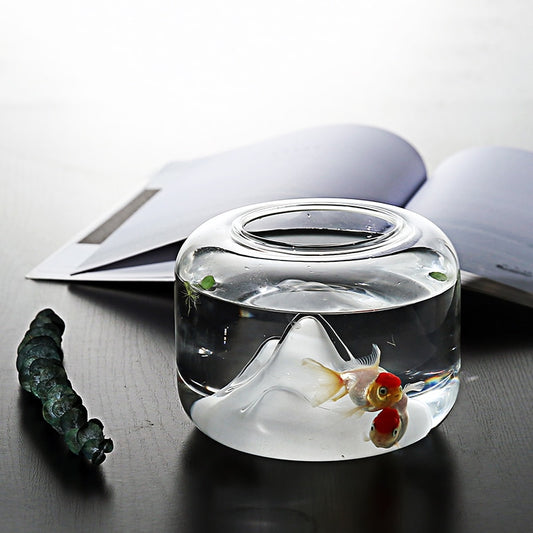 Glass Goldfish Bowl with Japanese-Style Mini Landscape by HitMyNeed