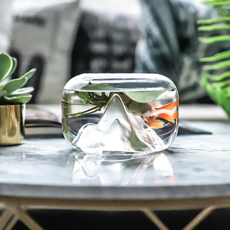 Glass Goldfish Bowl with Japanese-Style Mini Landscape by HitMyNeed