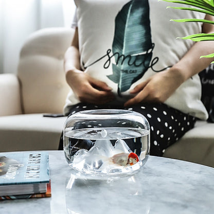 Glass Goldfish Bowl with Japanese-Style Mini Landscape by HitMyNeed