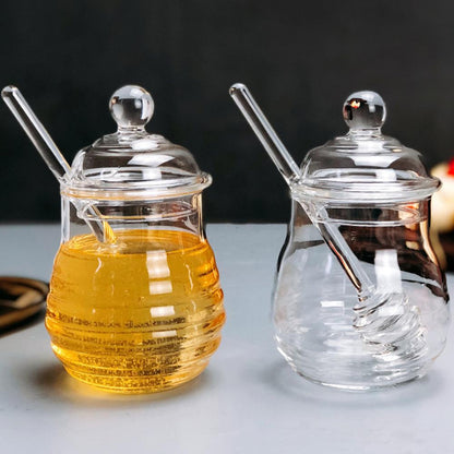 Glass Honey Jar with Dipper, 300 ml Borosilicate by HitMyNeed