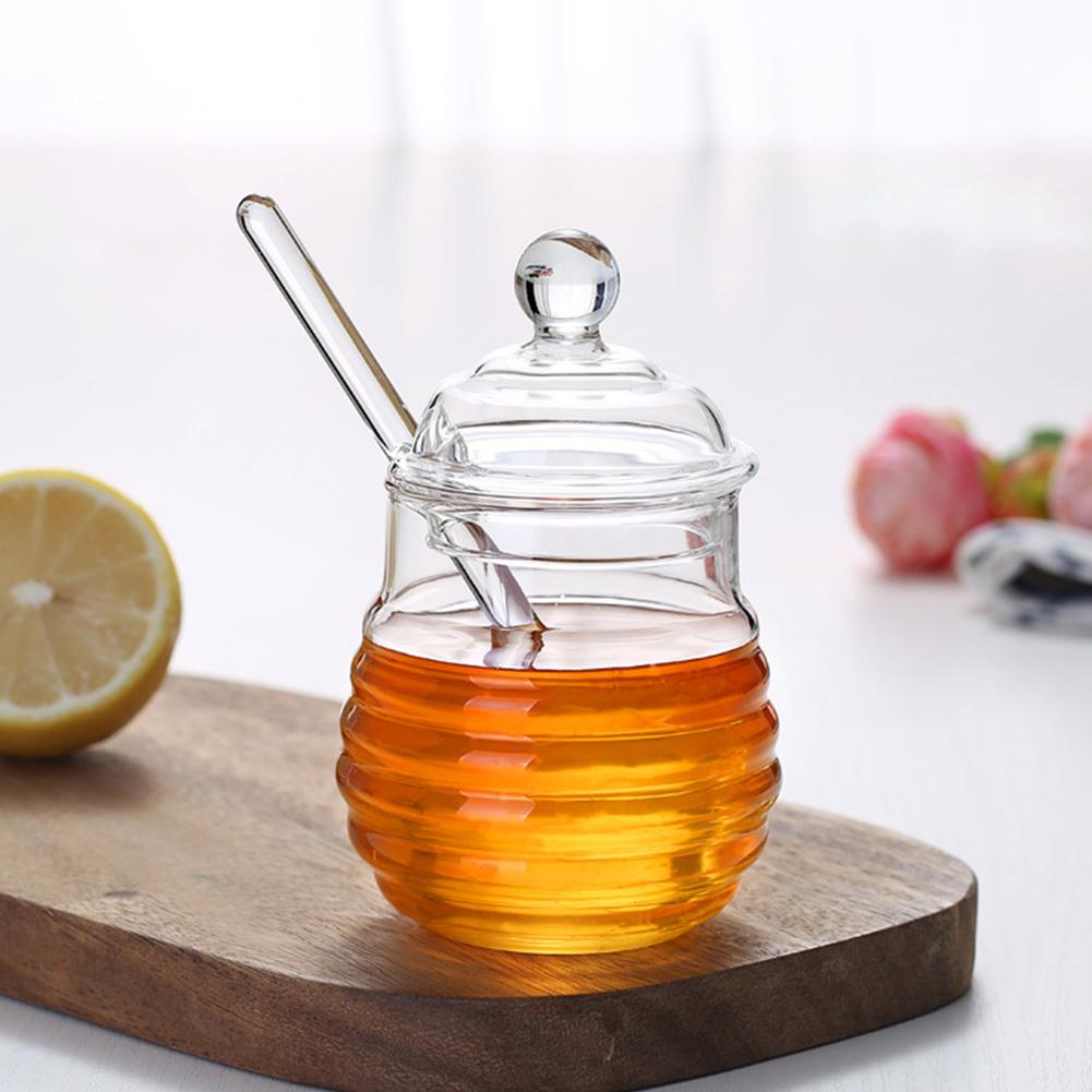 Glass Honey Jar with Dipper, 300 ml Borosilicate by HitMyNeed