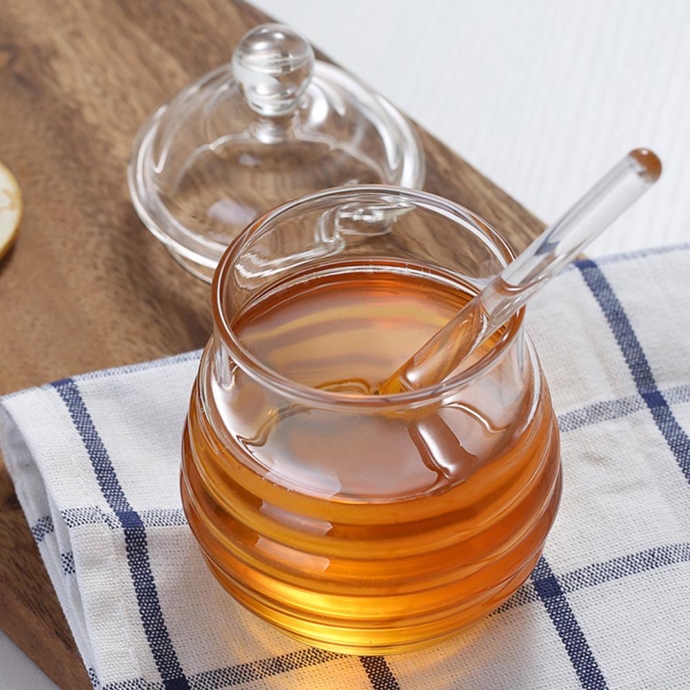 Glass Honey Jar with Dipper, 300 ml Borosilicate by HitMyNeed