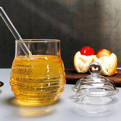 Glass Honey Jar with Dipper, 300 ml Borosilicate by HitMyNeed