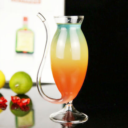Glass Juice Cups with Built‑In Straw (Set of 2) by HitMyNeed
