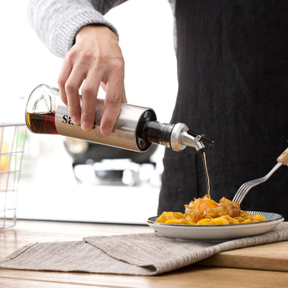 Glass Oil, Vinegar & Sauce Dispenser Bottles Set by HitMyNeed